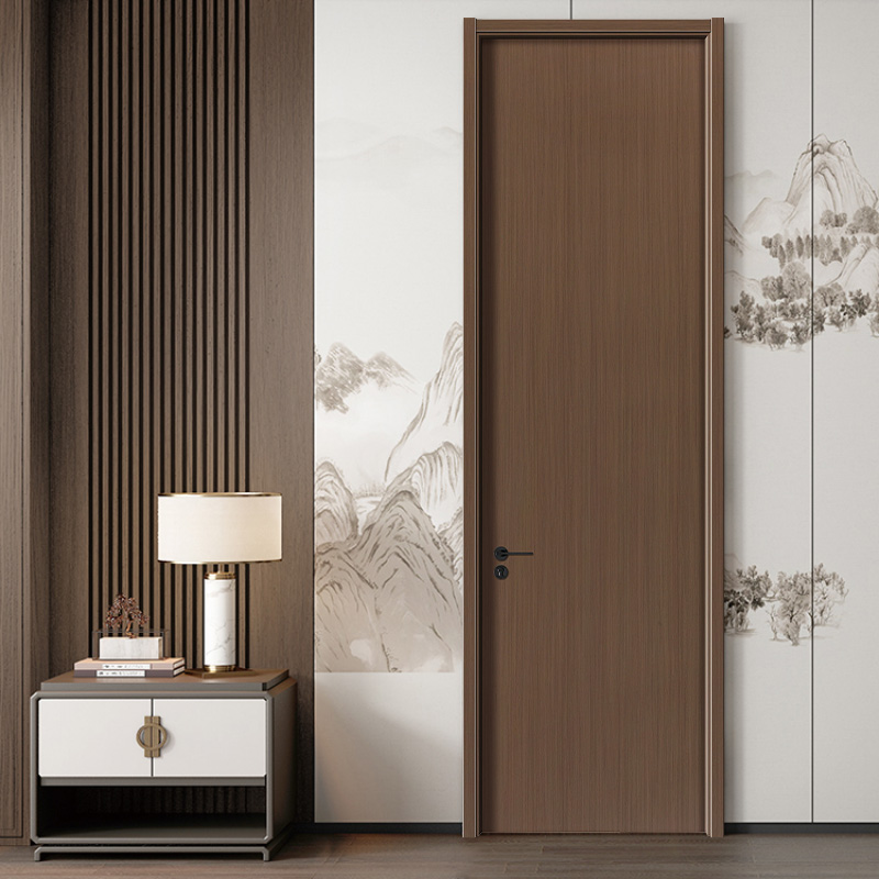 Puerta de madera maciza interior de PVC con chapa de nogal negro
